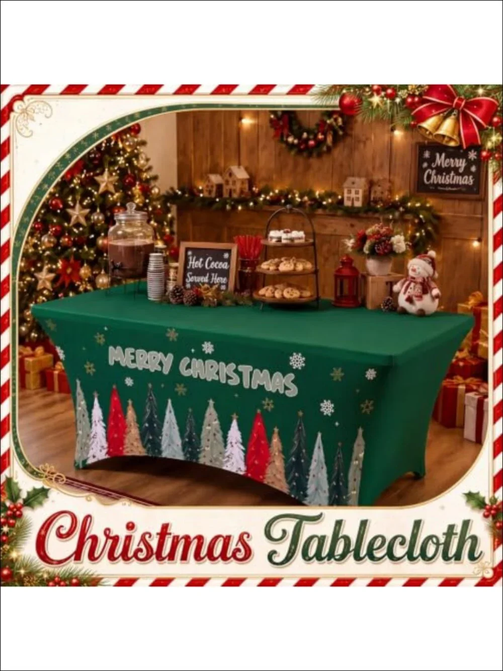 Stretch Spandex Tablecloth 6 ft Rectangular Christmas Tree Table Cover
